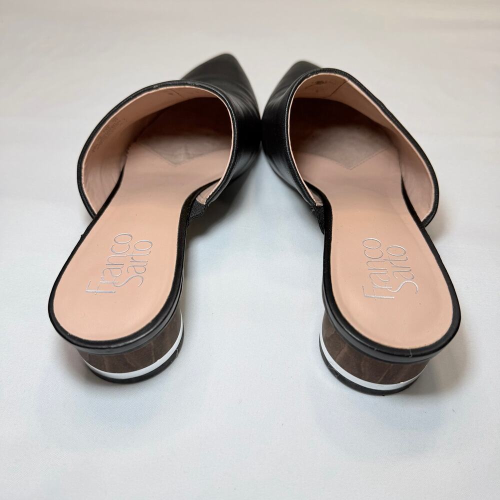 Franco Sarto Viola Mule Black Pointed Toe Block Heel 7.5 Slip On Minimalist - Picture 11 of 12